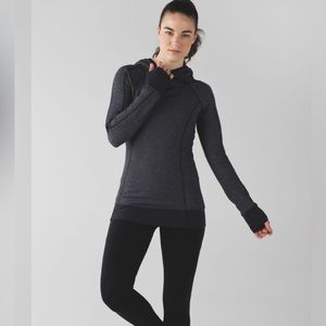 Lululemon Heathered Herringbone Black Think Fast Hoodie.  Size 4